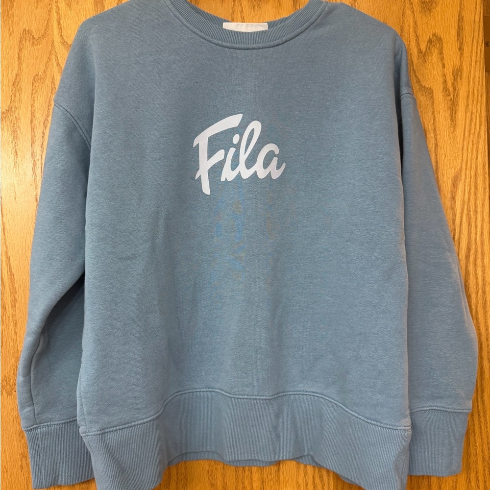 Fila Women's Scoop Crewneck Sweater in Light Blue with White Logo